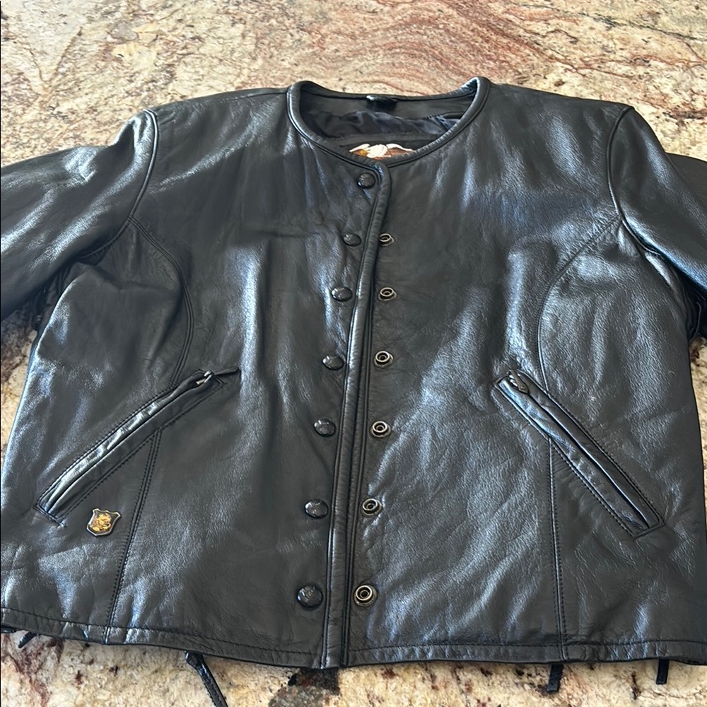 Black Leather Button-Up Jacket - image 1